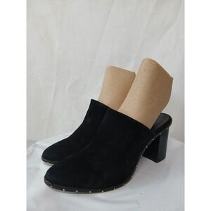 Rebecca Minkoff Black Genuine Suede Studded Block Heel Galyn Mule Clogs Size 10M